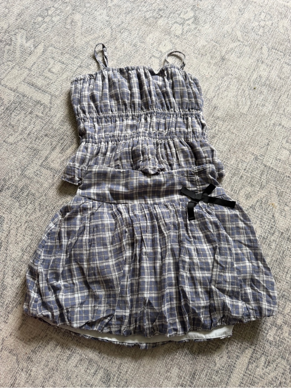 Girls Blue Plaid matching outfit with Bow
